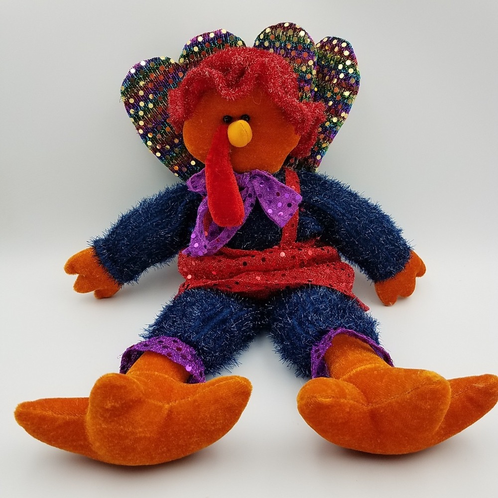 Sequin Sparkle Thanksgiving Turkey Plush 16 1/2‎ inches with Hanging String